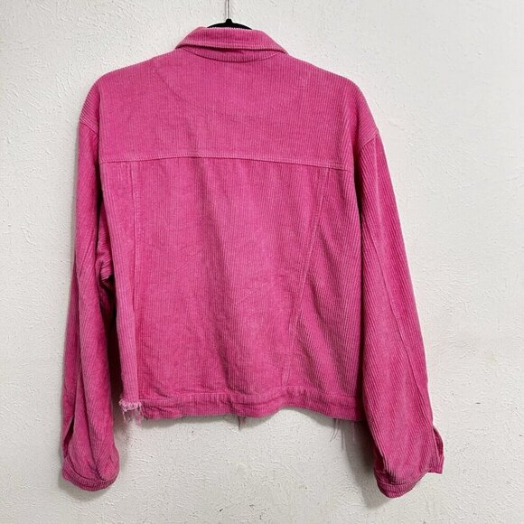 Pol Barbie Pink Wide Wale Corduroy Jacket Distressed Frayed Hem Size M Button Up - Picture 7 of 15